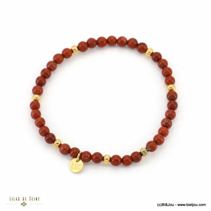 Bracelet élastique bille agate pierre naturelle 3mm acier inoxydable femme 0220083 rouge