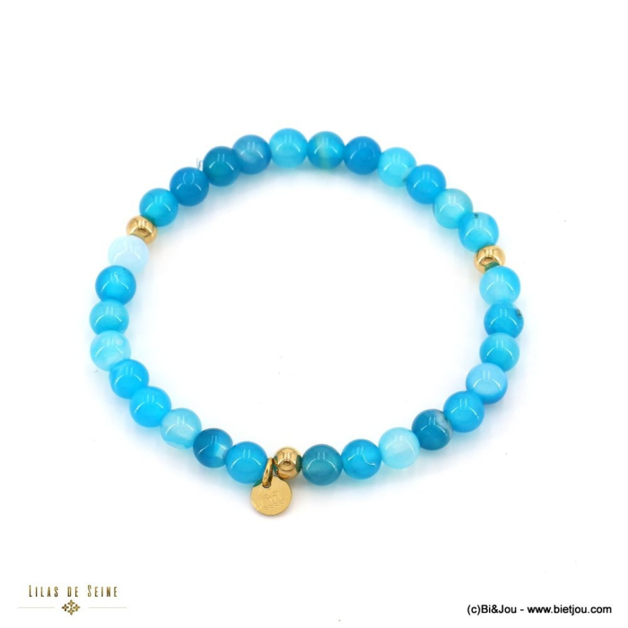Bracelet élastique billes 6mm pierre naturelle femme 0221032 bleu