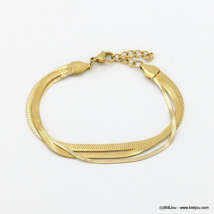 Bracelet chic layering mailles miroir en acier inoxydable 0223038 doré
