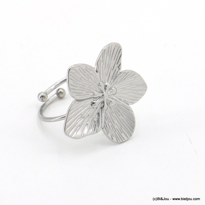 Bague femme ouverte en acier inoxydable et fleur hibiscus 0423032 argenté Bague femme ouverte en acier inoxydable et fleur hibiscus 0423032 argenté