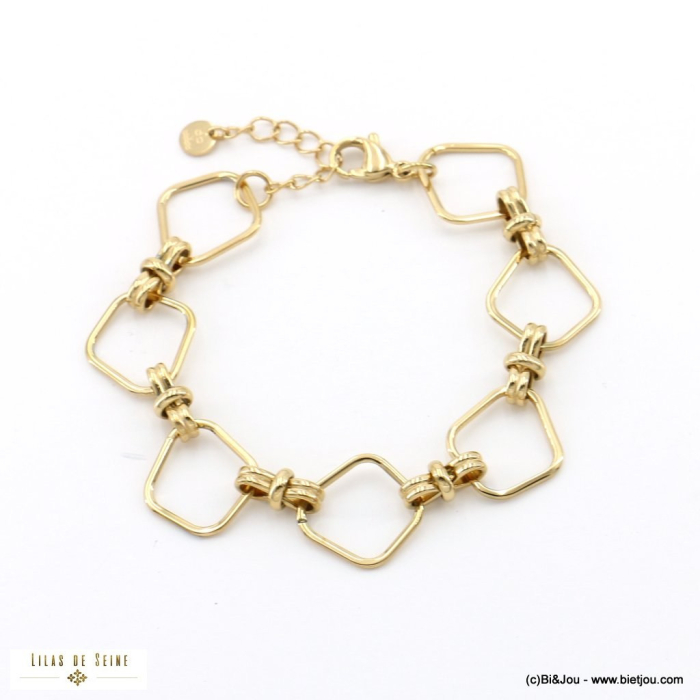 Bracelet grosse maille géométrique acier inoxydable femme 0223008 doré
