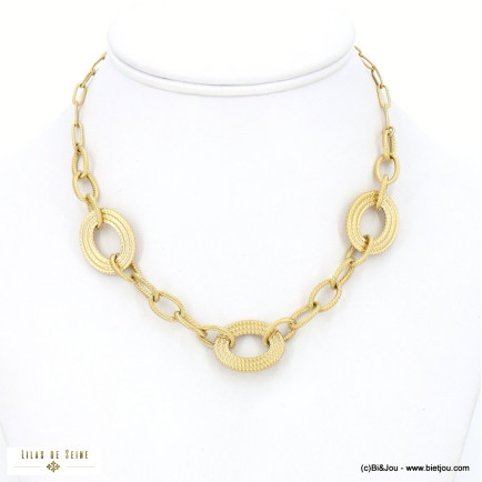 Collier grosse maille ovale torsadé acier inoxydable femme 0123015 doré