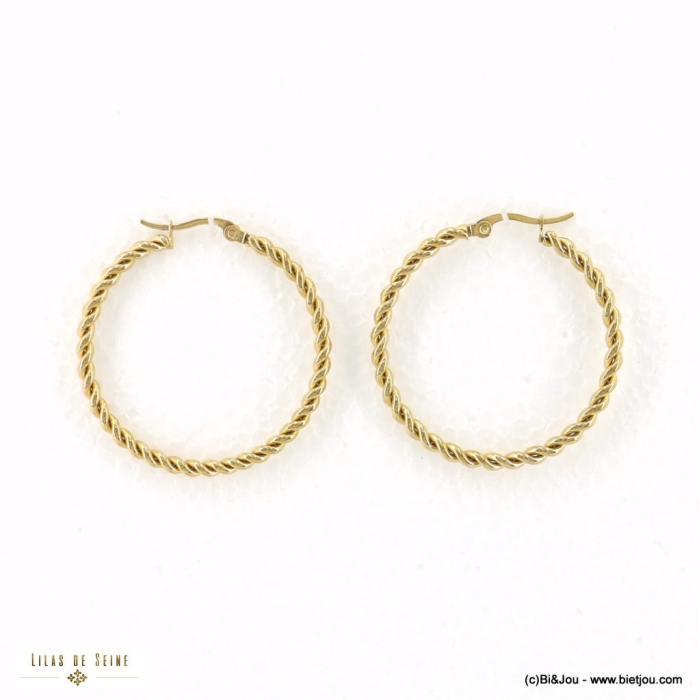 Créoles torsadées acier inoxydable 35mm femme 0323007 doré