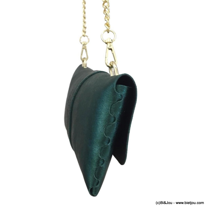 Sac à bandoulière chaîne pochette cuir véritable irisé rabat abeille femme 0922518 vert foncé