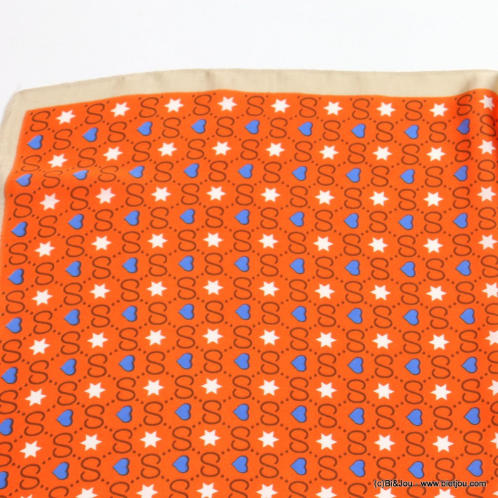 Carré satin motif cœur étoile infini touché soie polyester femme 0723011 orange