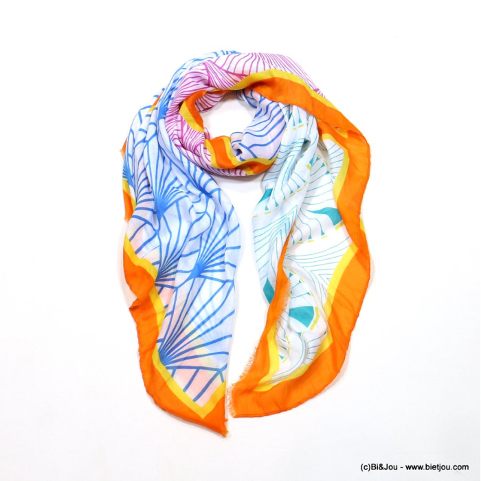 Foulard motif feuilles gingko femme 0723003 orange