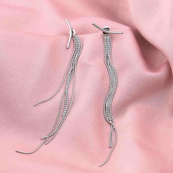 Longues boucles d'oreille pendantes acier inoxydable minimaliste cinq chaînes 0323005 argenté