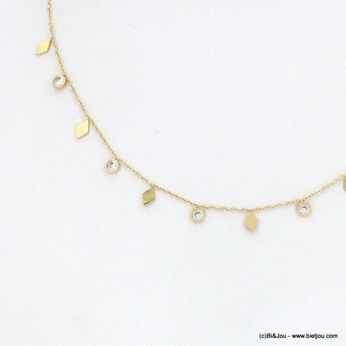 Collier acier inoxydable strass minimaliste géométrique losange femme 0123052 doré