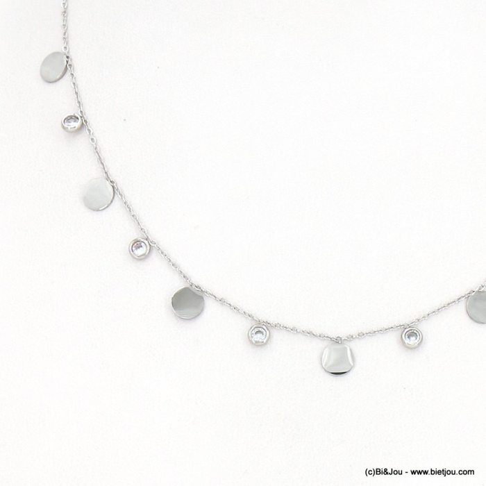Collier acier inoxydable minimaliste pièces strass femme 0123055 argenté