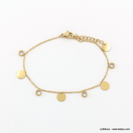 Bracelet acier inoxydable minimaliste pièces strass femme 0223054 doré