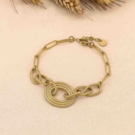 Bracelet grosse maille ovale torsadé acier inoxydable femme 0223011