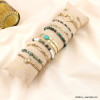 Ensemble de 10 bracelets trèfle épi de blé torsadé nacre pierre acier inoxydable strass femme 0223051 vert aqua
