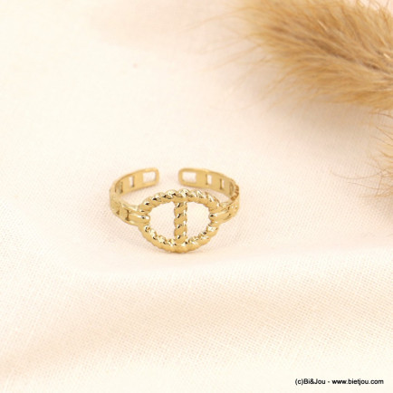 Bague ouverte maille marine torsadée ajourée acier inoxydable femme 0423050 doré