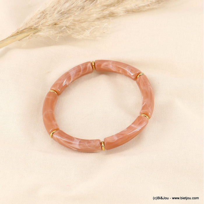Bracelet vintage élastique tubes acrylique coloré métal femme 0222154 taupe