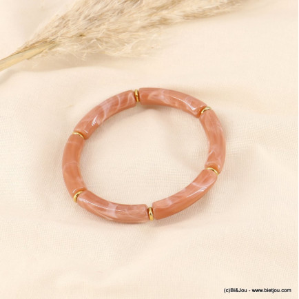 Bracelet vintage élastique tubes acrylique coloré métal femme 0222154 taupe