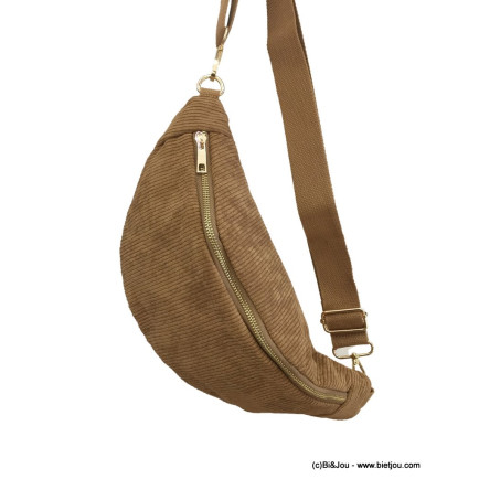 Sac banane façon velours côtelé ou léopard poche arrière extérieure zippée 0923023 cognac