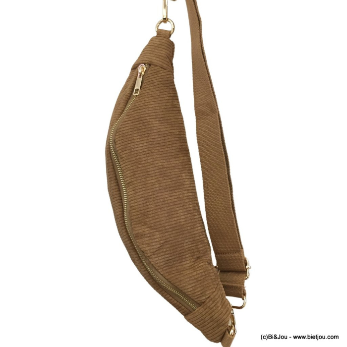 Sac banane façon velours côtelé ou léopard poche arrière extérieure zippée 0923023 cognac