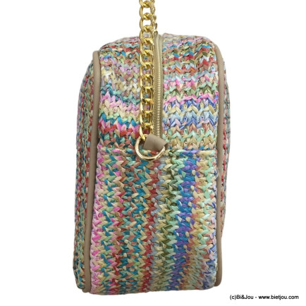 Sac à bandoulière chaîne pochette style paille papier tressé femme 0923026 multi