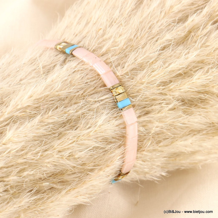 Bracelet élastique perles rectangulaires miyuki tila femme 0223093 rose nude