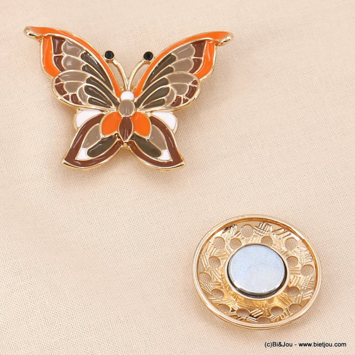 Broche aimantée papillon métal résine époxy femme 0523008 orange