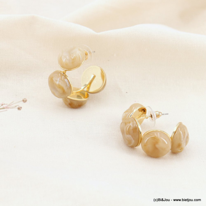 Boucles d'oreilles créoles perles résine et métal doré pour femme 0323094 naturel/beige