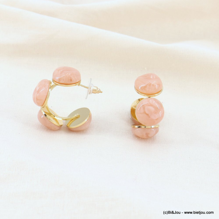 Boucles d'oreilles créoles perles résine et métal doré pour femme 0323094 rose