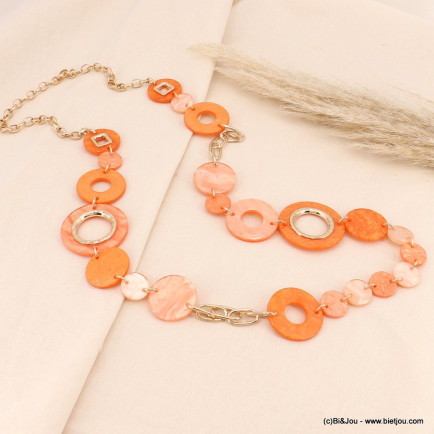 Collier sautoir xxl disques en résine irisée et métal doré pour femme 0123059 orange