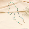 Chaîne de lunettes à perles en pierres véritables et métal doré pour femme 0123083 bleu turquoise