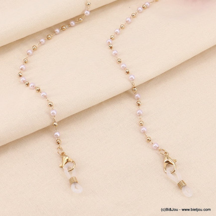 Chaîne de lunettes en perles blanches acryliques et métal doré pour femme 0123080 blanc
