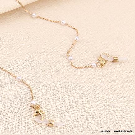 Chaîne de lunettes maille fine et perles blanches imitation pour femme 0123081 blanc