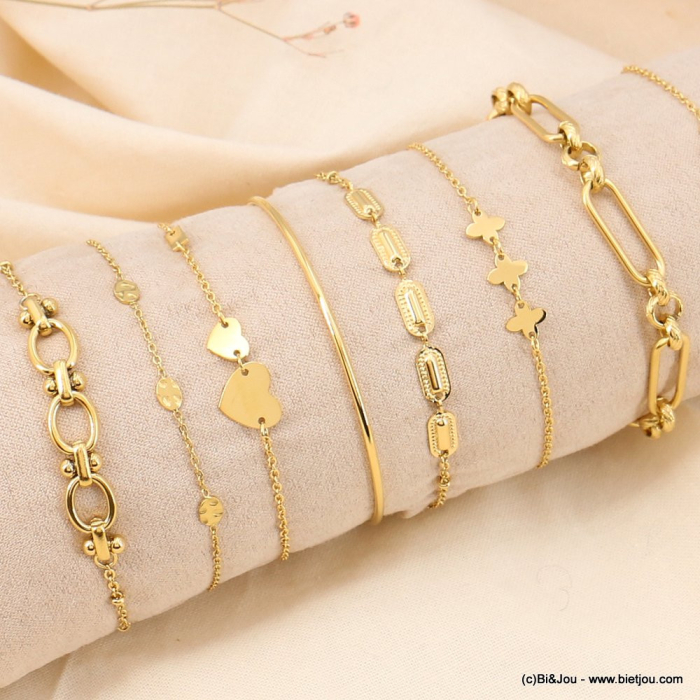 Ensemble de 10 bracelets épi de blé trèfle soleil maille trombone acier inoxydable femme 0223021 doré