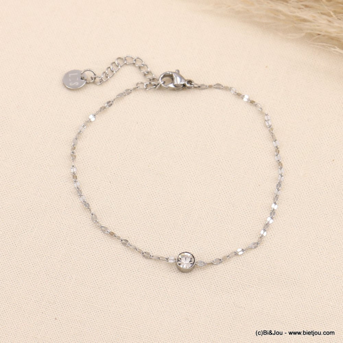 Bracelet acier inoxydable minimaliste strass rond femme 0223029 argenté
