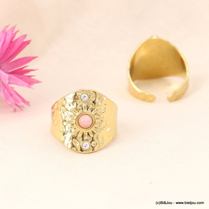 Bague acier inoxydable soleil pierre nacre strass 0423025 rose