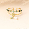 Bague double-anneaux acier inoxydable étoile breloque pierre perle 0423027 vert aqua