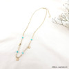 Collier acier inoxydable pierre breloque pampille ronde femme 0123064 bleu turquoise