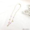 Collier acier inoxydable pierre breloque pampille ronde femme 0123064 fushia