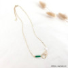 Collier anneaux entrelacés pierre perle torsadé chaine maille rectangulaire acier inoxydable femme 0123065 vert