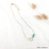 Collier anneaux entrelacés pierre perle torsadé chaine maille rectangulaire acier inoxydable femme 0123065 bleu turquoise