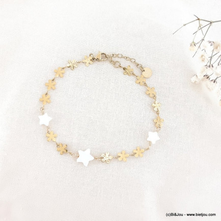 Bracelet acier inoxydable nacre étoile fleur femme 0223080 blanc
