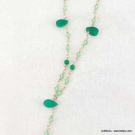 Collier Y acier inoxydable gouttes billes pierre femme 0123062 vert