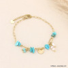 Bracelet pierres effet brut, perles eau douce véritables, chaîne gros maillons acier inoxydable 0223070 bleu turquoise