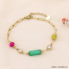 Bracelet perle rectangle en pierre, gros strass et chaîne fantaisie acier inoxydable femme 0223083 multi