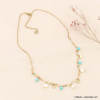 Collier torsadé en acier inoxydable, perles en pierre et perles d'eau douce véritables 0123061 bleu turquoise