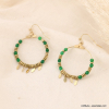 Boucles d'oreilles pendantes cercles en acier inoxydable, pierres et plumes acier femme 0323055 vert