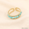 Bague double-anneaux acier et perles en pierre brodées femme 0423037 bleu turquoise