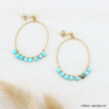 Boucles d'oreilles grands anneaux acier et broderie de perles pierres femme 0323057 bleu turquoise