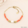 Bracelet perles pierres nacre acier inox femme 0223149 rouge corail