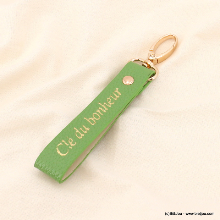 Bijou de sac porte-clés fantaisie "Clé du bonheur" simili-cuir grainé 0823005 vert