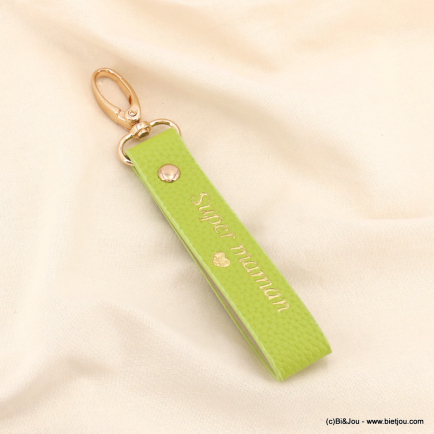 Bijou de sac porte-clés fantaisie "Super maman" cœur simili-cuir grainé 0823004 vert aqua