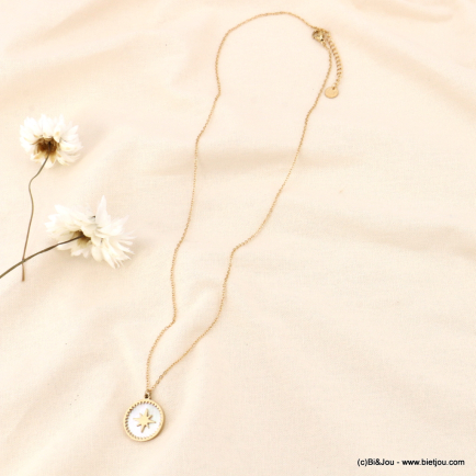 Collier pendentif étoile polaire acier inoxydable nacre femme 0123146 doré